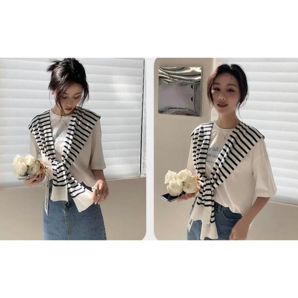 Women's Polyester Striped Shawl Wraps Scarf Cardigan Cape Casual Top - Picture 4 of 9